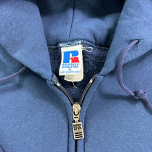 Load image into Gallery viewer, Vintage 90s Russell Athletic full zip up navy blank hoodie sweatshirt (XL)