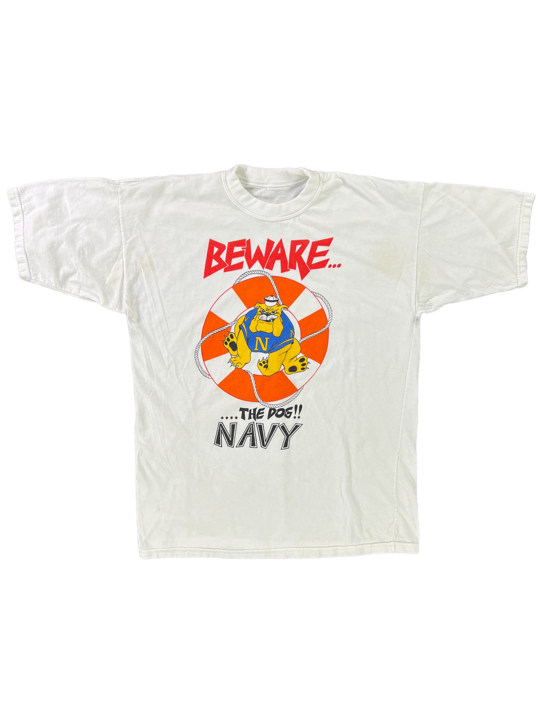 Vintage 2000s Beware the dog NAVY graphic tee (M)